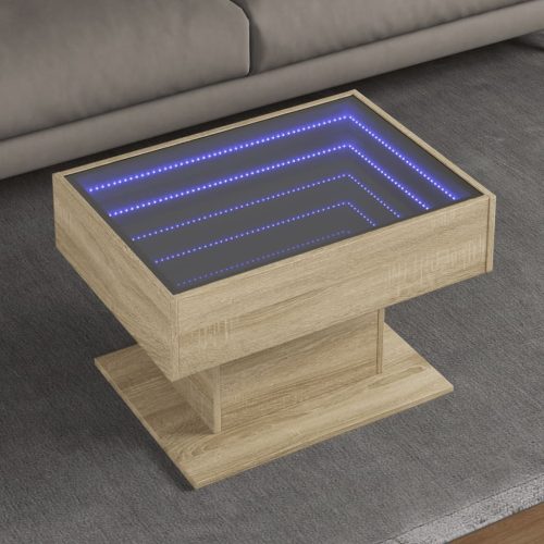 vidaXL sonoma tölgy szerelt fa dohányzóasztal LED-del 70 x 50 x 45 cm