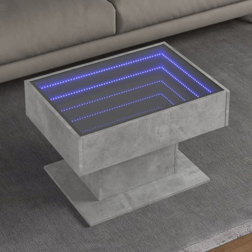 vidaXL betonszürke szerelt fa dohányzóasztal LED-del 70 x 50 x 45 cm