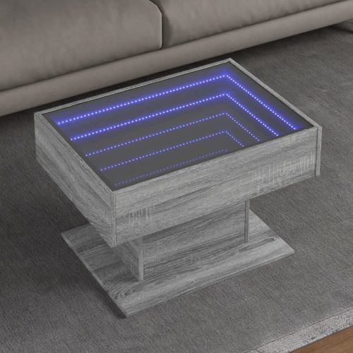 vidaXL szürke sonoma szerelt fa dohányzóasztal LED-del 70 x 50 x 45 cm