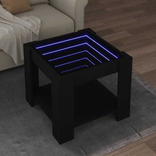 vidaXL fekete szerelt fa dohányzóasztal LED-del 53 x 53 x 45 cm