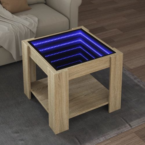 vidaXL sonoma tölgy szerelt fa dohányzóasztal LED-del 53 x 53 x 45 cm