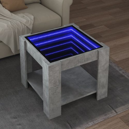 vidaXL betonszürke szerelt fa dohányzóasztal LED-del 53 x 53 x 45 cm