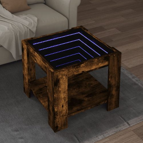 vidaXL füstös tölgy szerelt fa dohányzóasztal LED-del 53 x 53 x 45 cm