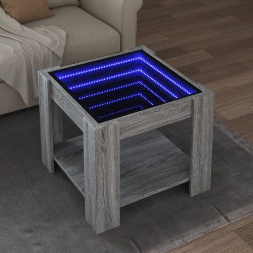 vidaXL szürke sonoma szerelt fa dohányzóasztal LED-del 53 x 53 x 45 cm