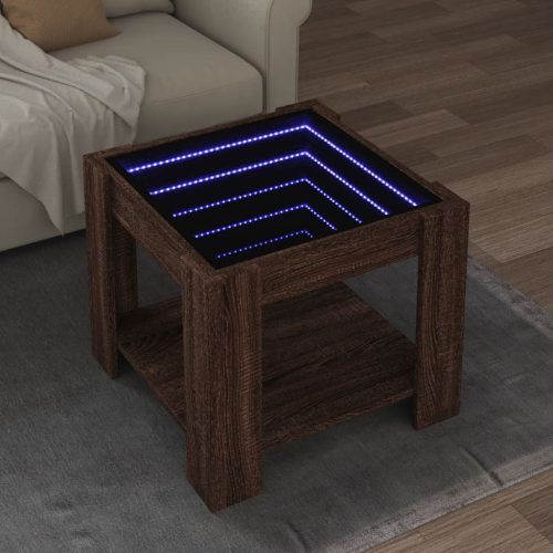 vidaXL barna tölgy szerelt fa dohányzóasztal LED-del 53 x 53 x 45 cm