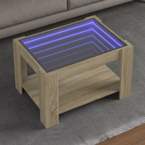 vidaXL sonoma tölgy szerelt fa dohányzóasztal LED-del 73 x 53 x 45 cm