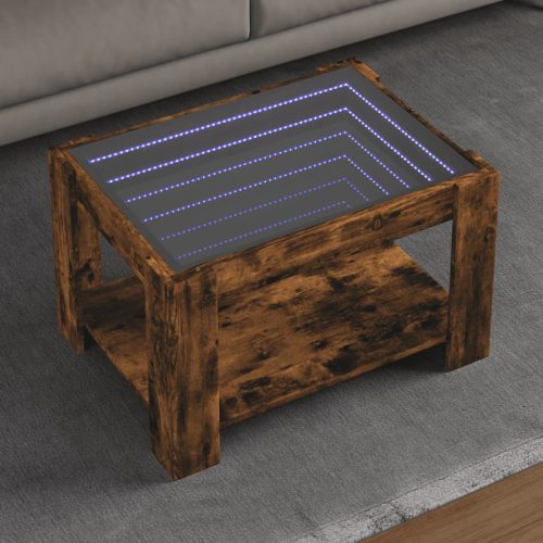 vidaXL füstös tölgy szerelt fa dohányzóasztal LED-del 73 x 53 x 45 cm