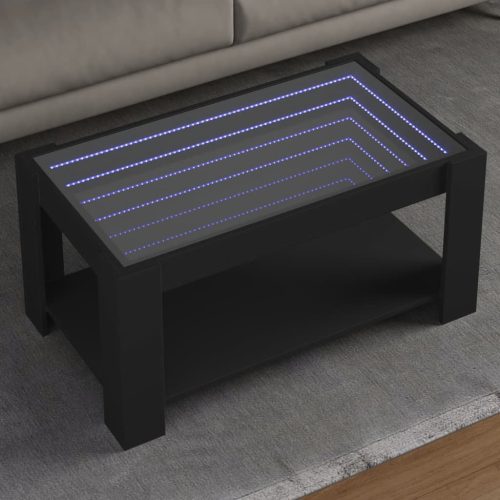 vidaXL fekete szerelt fa dohányzóasztal LED-del 93 x 53 x 45 cm