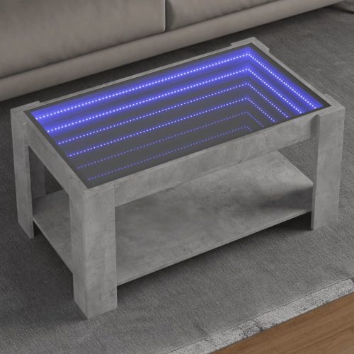 vidaXL betonszürke szerelt fa dohányzóasztal LED-del 93 x 53 x 45 cm