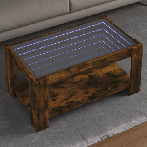 vidaXL füstös tölgy szerelt fa dohányzóasztal LED-del 93 x 53 x 45 cm