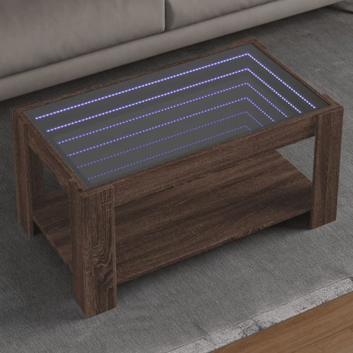 vidaXL barna tölgy szerelt fa dohányzóasztal LED-del 93 x 53 x 45 cm