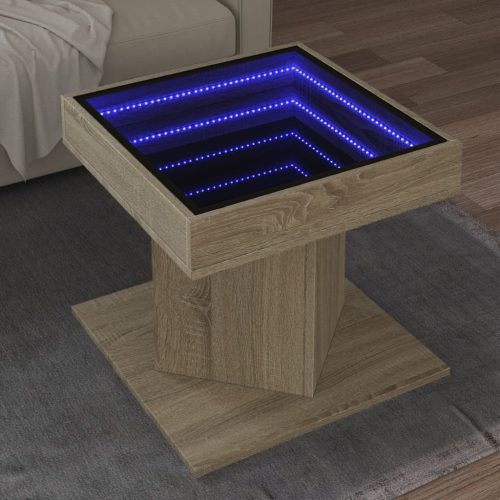 vidaXL sonoma tölgy szerelt fa dohányzóasztal LED-del 50 x 50 x 45 cm