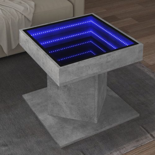 vidaXL betonszürke szerelt fa dohányzóasztal LED-del 50 x 50 x 45 cm