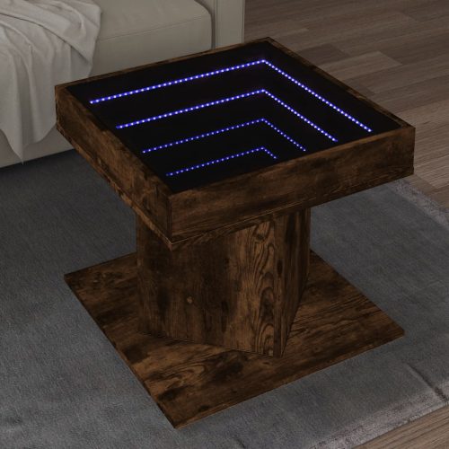 vidaXL füstös tölgy szerelt fa dohányzóasztal LED-del 50 x 50 x 45 cm