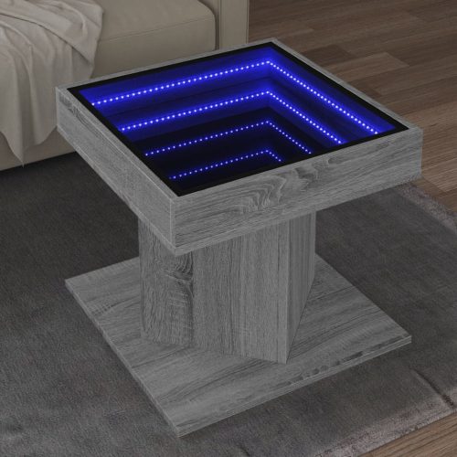 vidaXL szürke sonoma szerelt fa dohányzóasztal LED-del 50 x 50 x 45 cm