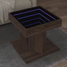   vidaXL barna tölgy szerelt fa dohányzóasztal LED-del 50 x 50 x 45 cm