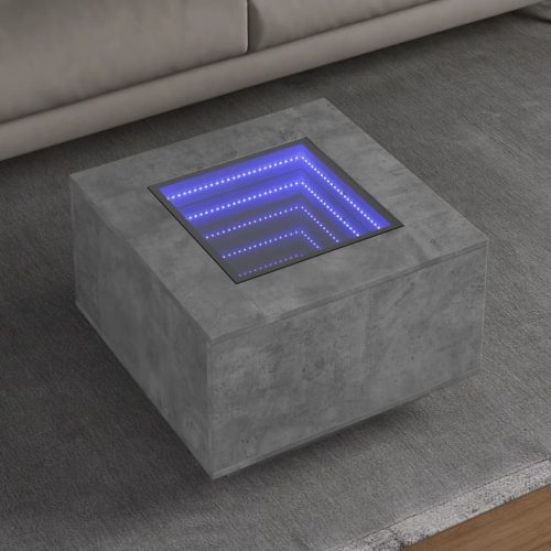 vidaXL betonszürke szerelt fa dohányzóasztal LED-del 60 x 60 x 40 cm