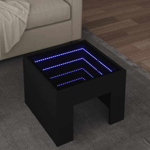 vidaXL fekete végtelen hatású LED-es dohányzóasztal 40 x 40 x 30 cm