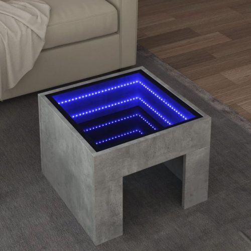 vidaXL betonszürke végtelen hatású LED-es dohányzóasztal 40x40x30 cm