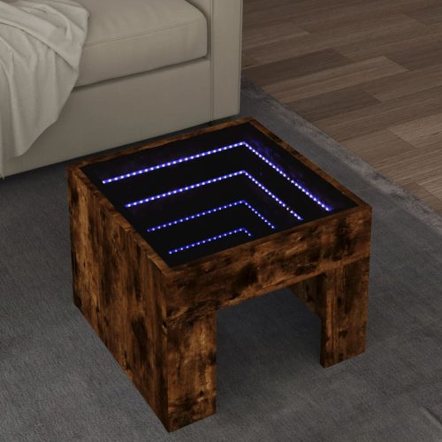 vidaXL füstös tölgy végtelen hatású LED-es dohányzóasztal 40x40x30 cm