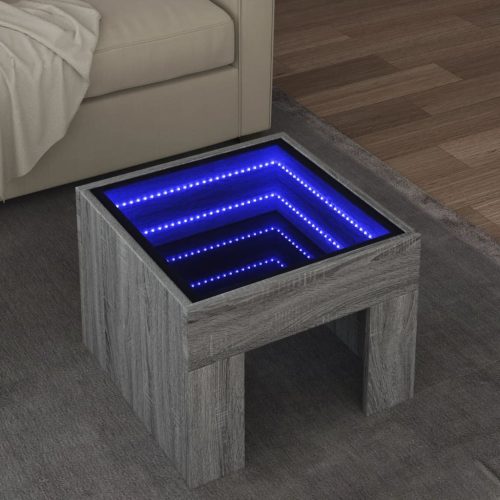 vidaXL szürke sonoma végtelen hatású LED-es dohányzóasztal 40x40x30 cm