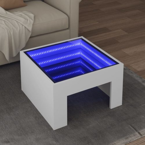 vidaXL fehér végtelen hatású LED-es dohányzóasztal 50 x 50 x 30 cm