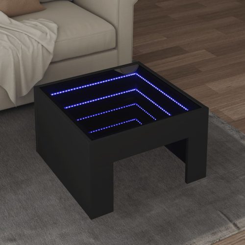 vidaXL fekete végtelen hatású LED-es dohányzóasztal 50 x 50 x 30 cm