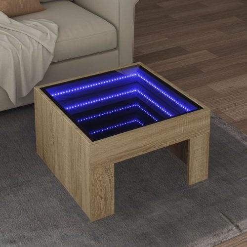 vidaXL sonoma tölgy végtelen hatású LED-es dohányzóasztal 50x50x30 cm