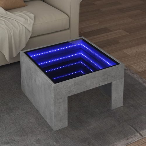 vidaXL betonszürke végtelen hatású LED-es dohányzóasztal 50x50x30 cm