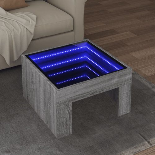 vidaXL szürke sonoma végtelen hatású LED-es dohányzóasztal 50x50x30 cm