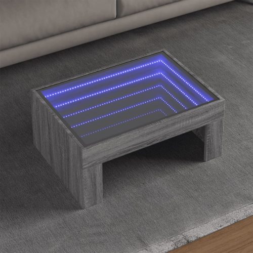 vidaXL szürke sonoma végtelen hatású LED-es dohányzóasztal 70x50x30 cm