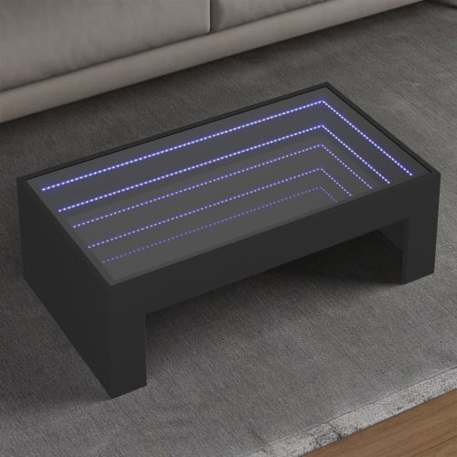 vidaXL fekete végtelen hatású LED-es dohányzóasztal 90 x 50 x 30 cm