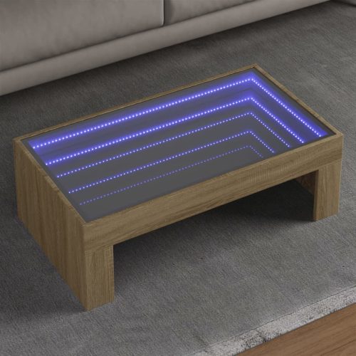 vidaXL sonoma tölgy végtelen hatású LED-es dohányzóasztal 90x50x30 cm