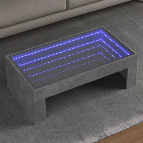 vidaXL betonszürke végtelen hatású LED-es dohányzóasztal 90x50x30 cm