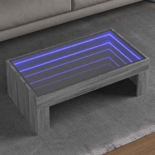 vidaXL szürke sonoma végtelen hatású LED-es dohányzóasztal 90x50x30 cm