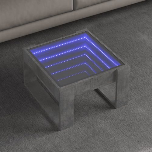 vidaXL betonszürke végtelen hatású LED-es dohányzóasztal 50x53x30 cm