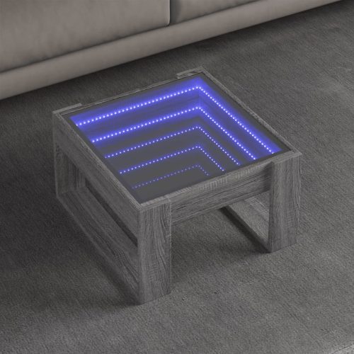 vidaXL szürke sonoma végtelen hatású LED-es dohányzóasztal 50x53x30 cm