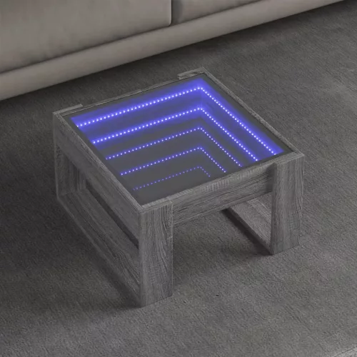 vidaXL szürke sonoma végtelen hatású LED-es dohányzóasztal 50x53x30 cm