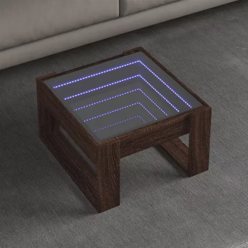 vidaXL barna tölgy végtelen hatású LED-es dohányzóasztal 50x53x30 cm