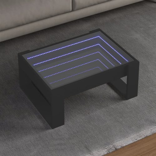 vidaXL fekete végtelen hatású LED-es dohányzóasztal 70 x 53 x 30 cm