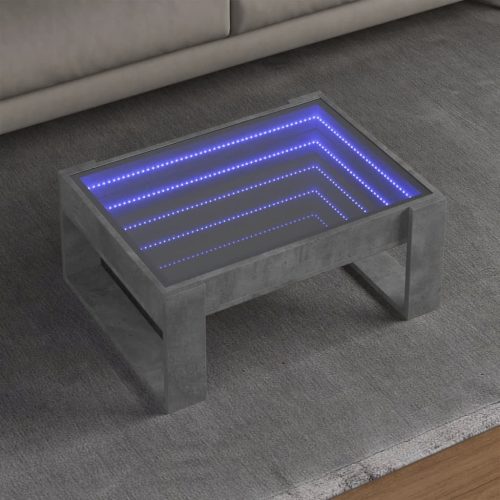 vidaXL betonszürke végtelen hatású LED-es dohányzóasztal 70x53x30 cm