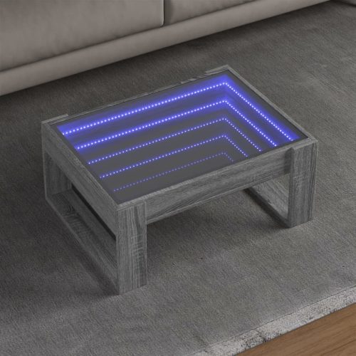 vidaXL szürke sonoma végtelen hatású LED-es dohányzóasztal 70x53x30 cm