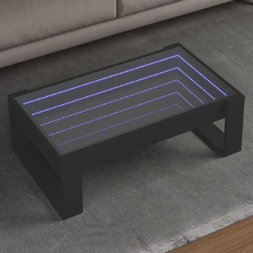 vidaXL fekete végtelen hatású LED-es dohányzóasztal 90 x 53 x 30 cm