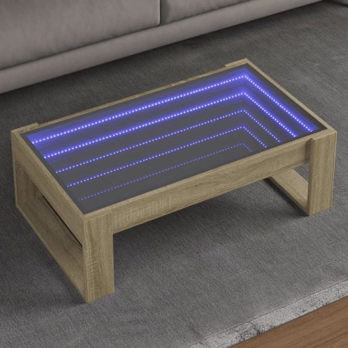 vidaXL sonoma tölgy végtelen hatású LED-es dohányzóasztal 90x53x30 cm