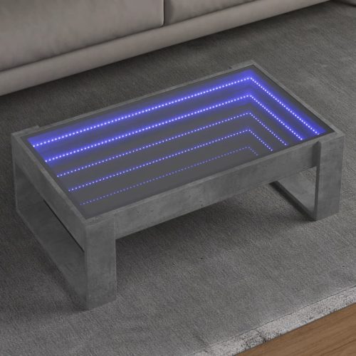 vidaXL betonszürke végtelen hatású LED-es dohányzóasztal 90x53x30 cm