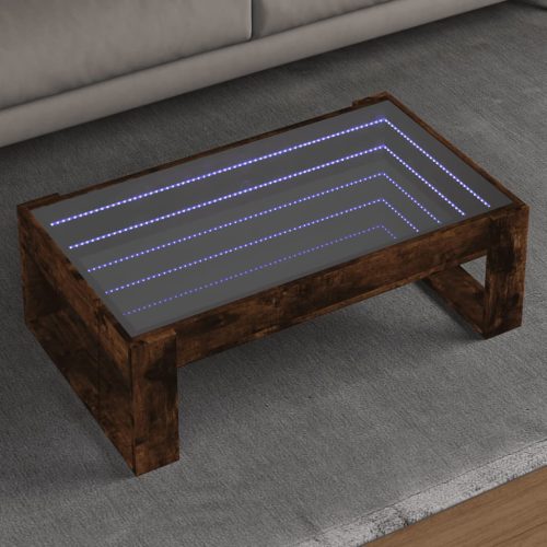 vidaXL füstös tölgy végtelen hatású LED-es dohányzóasztal 90x53x30 cm