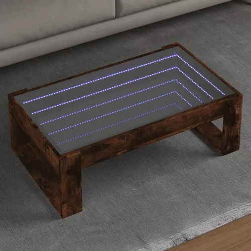 vidaXL füstös tölgy végtelen hatású LED-es dohányzóasztal 90x53x30 cm
