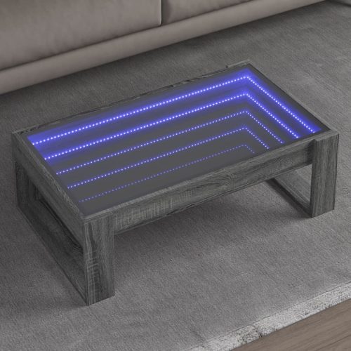 vidaXL szürke sonoma végtelen hatású LED-es dohányzóasztal 90x53x30 cm