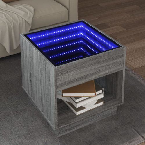 vidaXL szürke sonoma végtelen hatású LED-es dohányzóasztal 50x50x50 cm