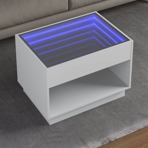 vidaXL fehér végtelen hatású LED-es dohányzóasztal 70 x 50 x 50 cm